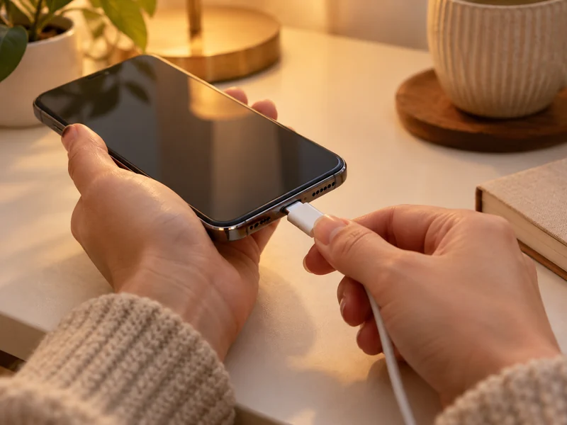 Telefonun şarj kablosunu bağlayan eller